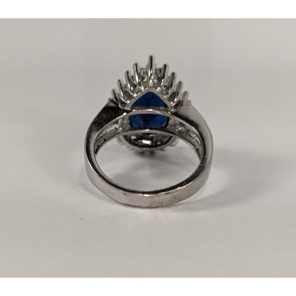 Teardrop Sapphire Blue and Clear Rhinestone Ring  Size  7.25 - Picture 10 of 10